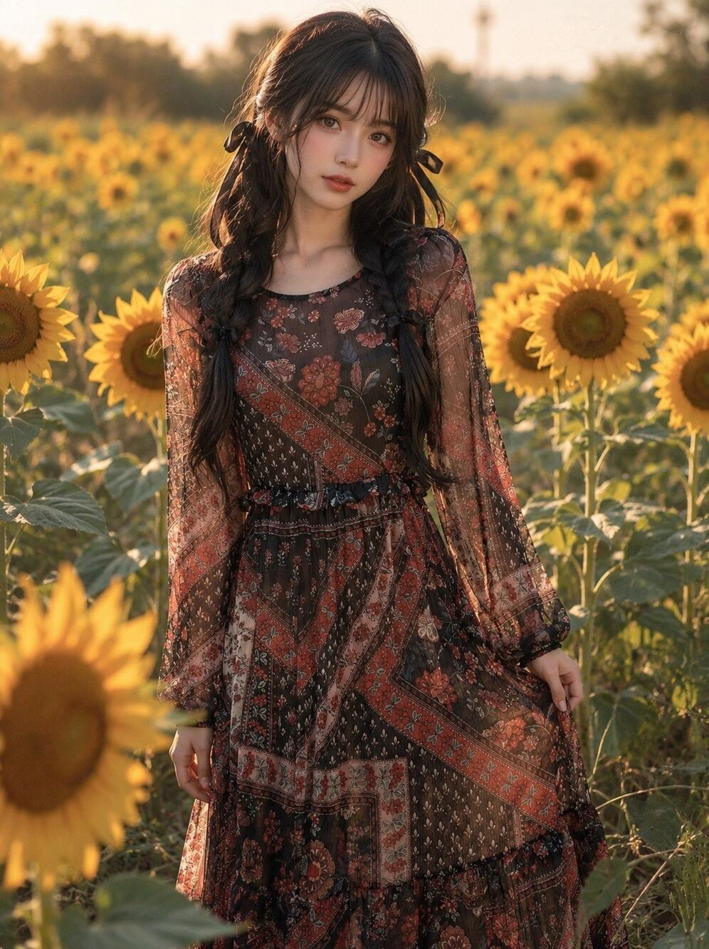 Shades of Autumn sheer floaty boho floral printed overlay layering maxi dress